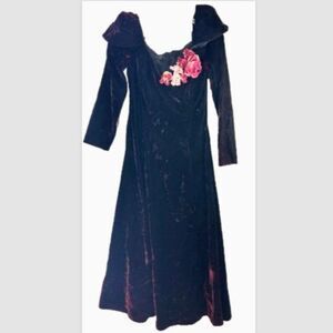 Midnight Glo Dress Womens medium red  ombre Black Velvet Rosette Gown Vamp Goth